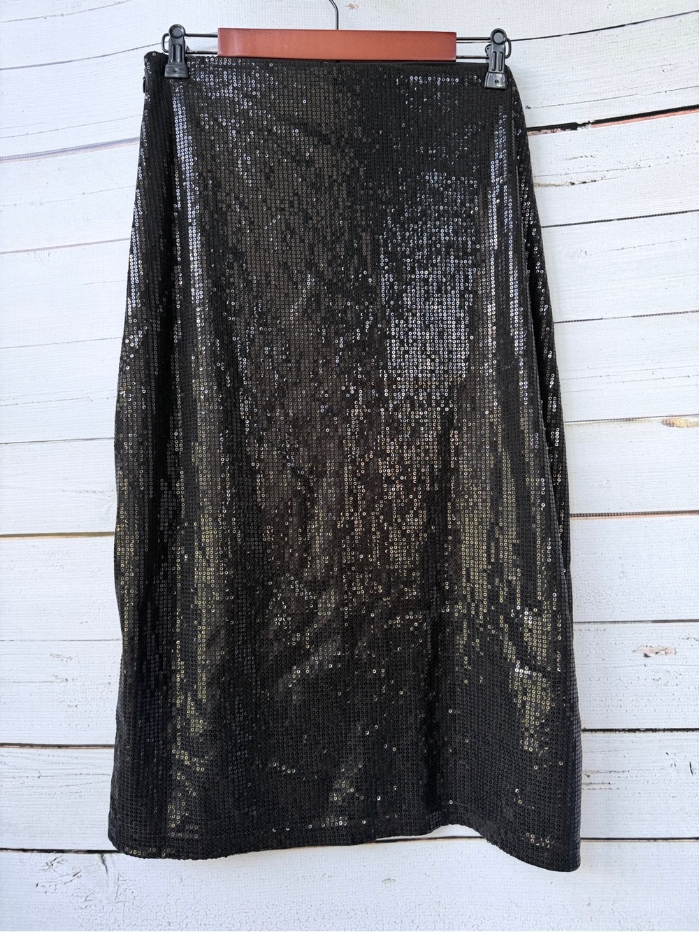 Time and Tru Black Sequin Midi Skirt with Side Slit - Picture 6 of 6